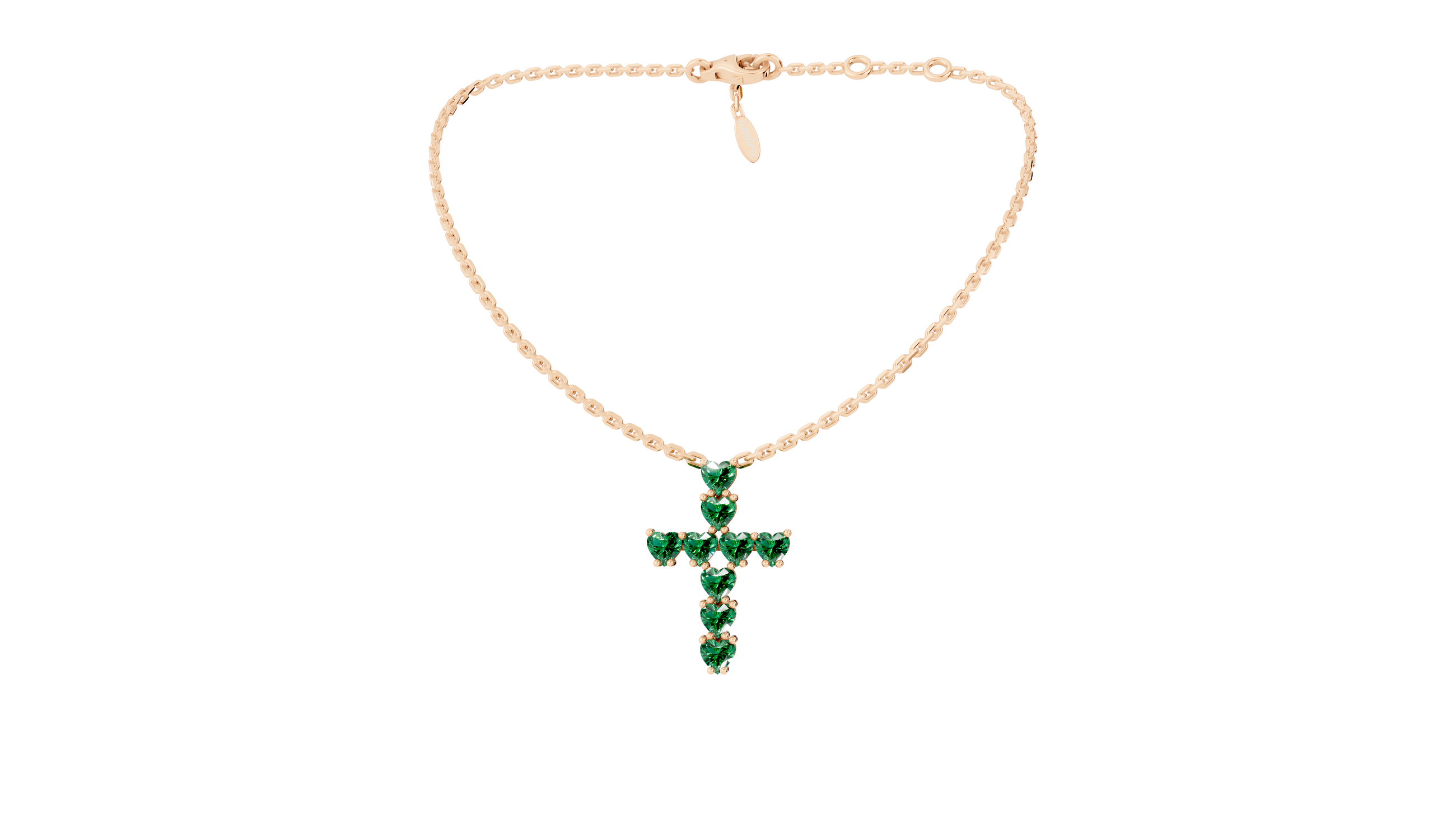 Collier Cross Hearts Green