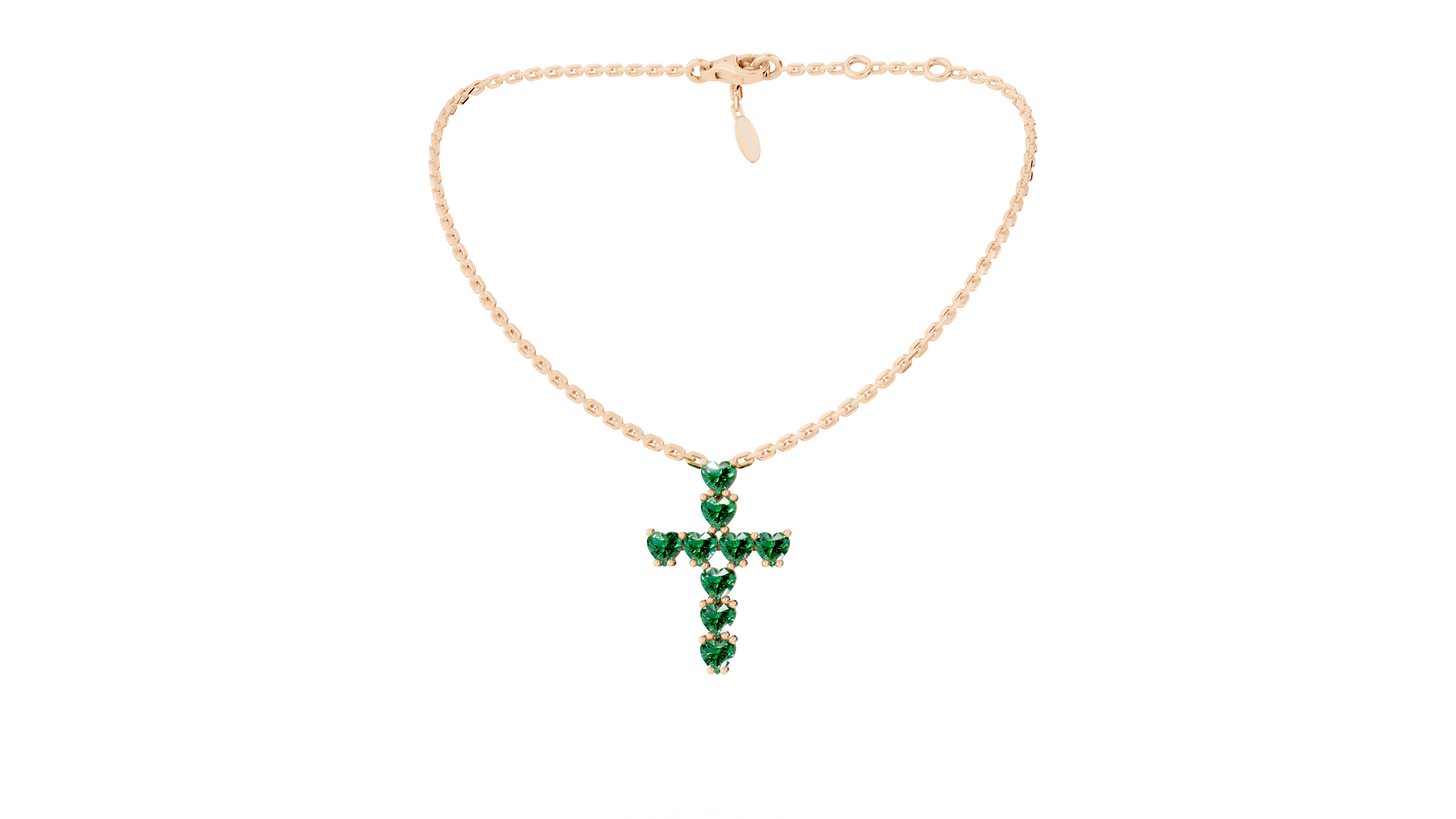 Collier Cross Hearts Green