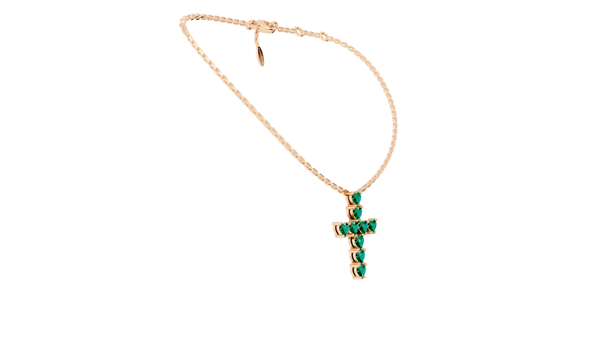Collier Cross Hearts Green