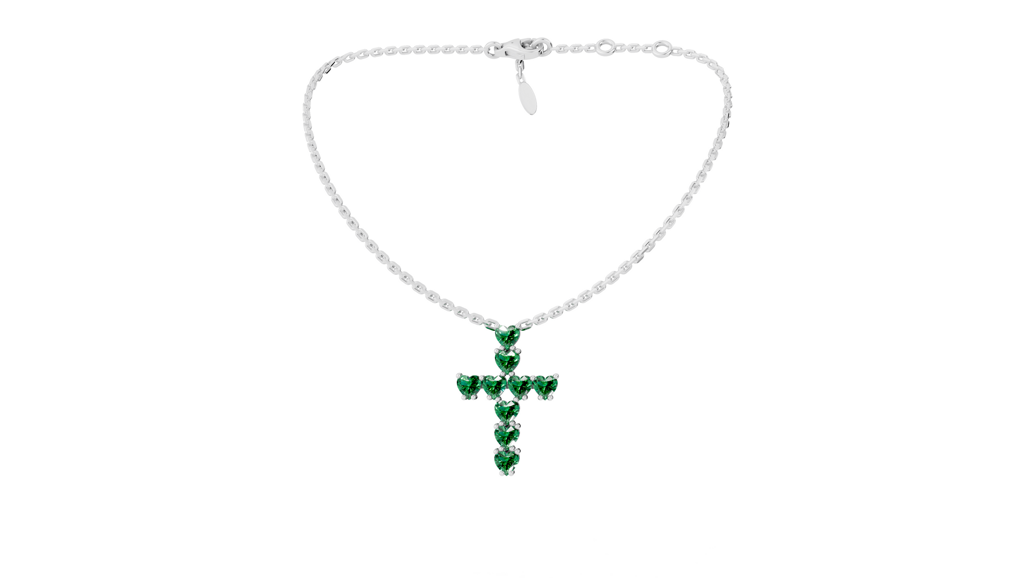 Collier Cross Hearts Green