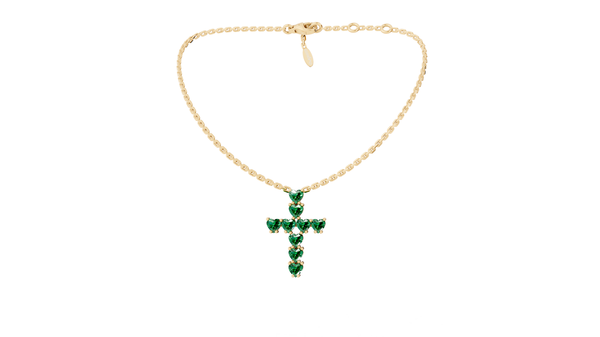 Collier Cross Hearts Green