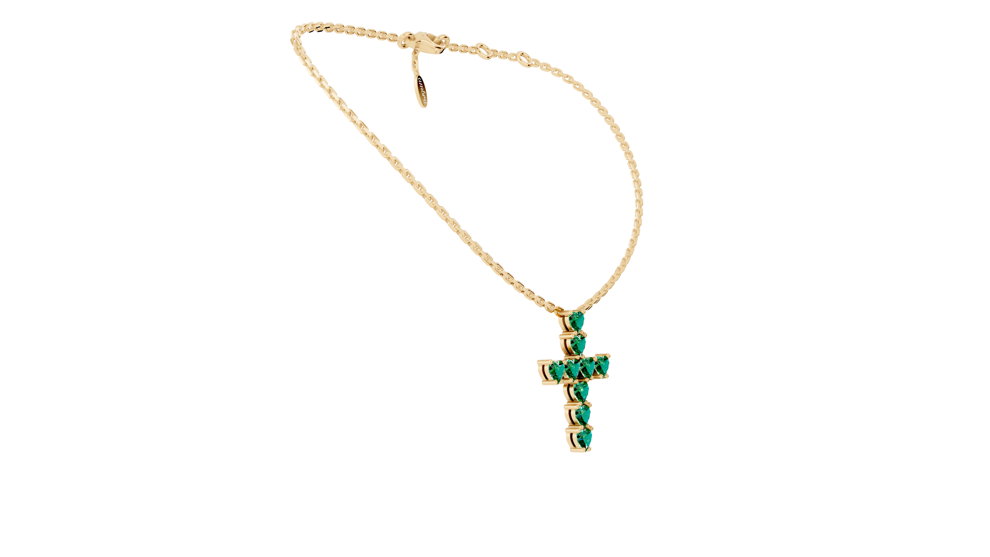 Collier Cross Hearts Green