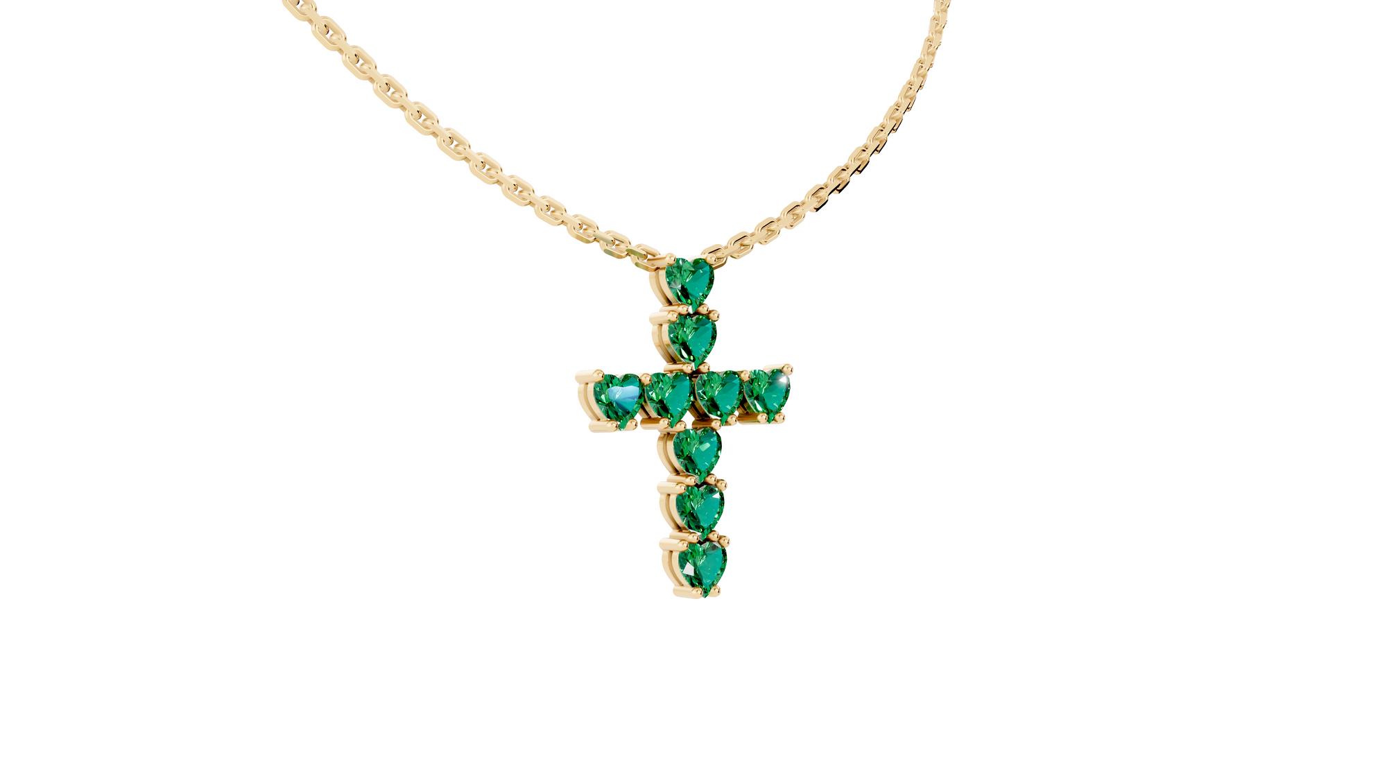 Collier Cross Hearts Green